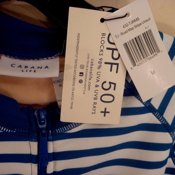 Cabana Life M Striped Dark Blue Geo Swim Unisuit Long Sleeves UPF 50 Padded Cup - Picture 5 of 8